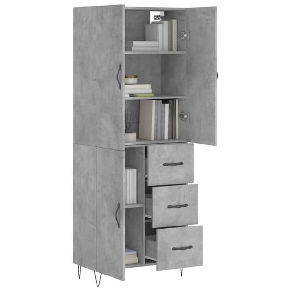 vidaXL Highboard betonggrå 69,5x34x180 cm konstruert tre