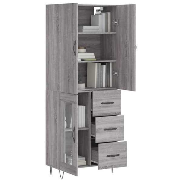vidaXL Highboard grå sonoma 69,5x34x180 cm konstruert tre