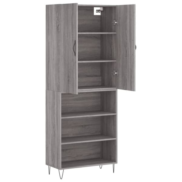 vidaXL Highboard grå sonoma 69,5x34x180 cm konstruert tre