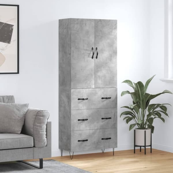 vidaXL højskab 69,5x34x180 cm konstrueret træ betongrå