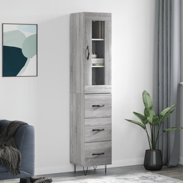 vidaXL højskab 34,5x34x180 cm konstrueret træ grå sonoma-eg