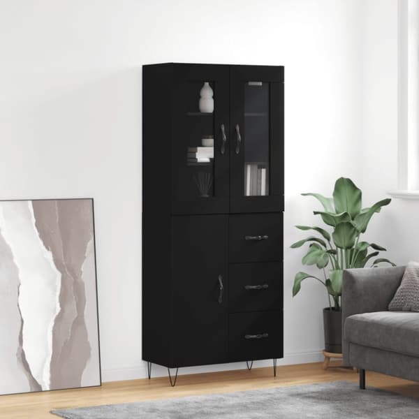 vidaXL højskab 69,5x34x180 cm konstrueret træ sort