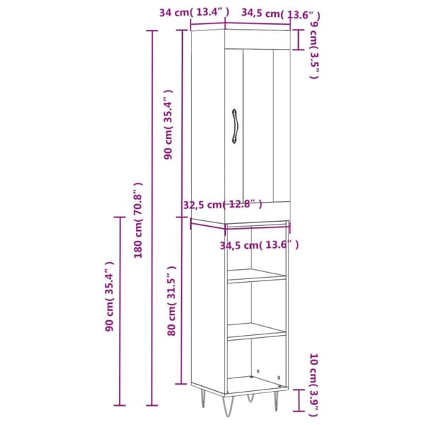 vidaXL skab 34,5x34x180 cm konstrueret træ hvid