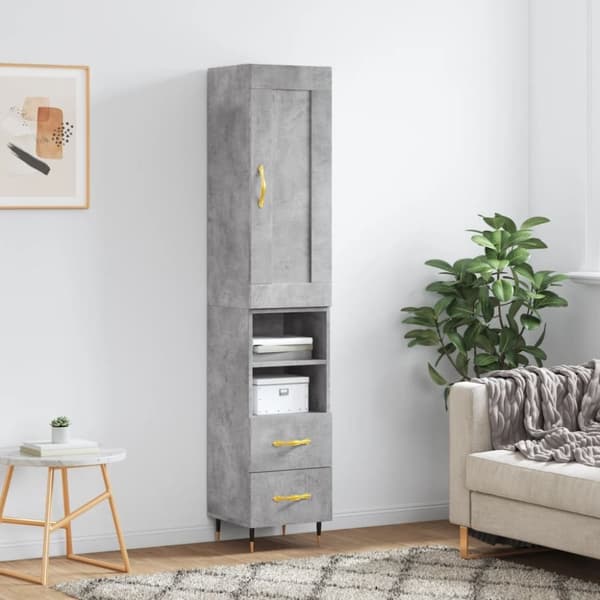 vidaXL Highboard betonggrå 34,5x34x180 cm konstruert tre