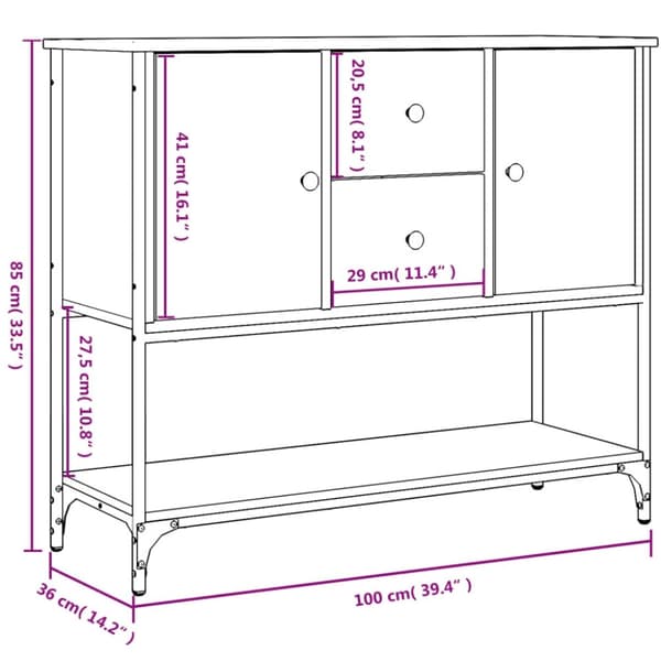 vidaXL Skjenk sonoma eik 100x36x85 cm konstruert tre