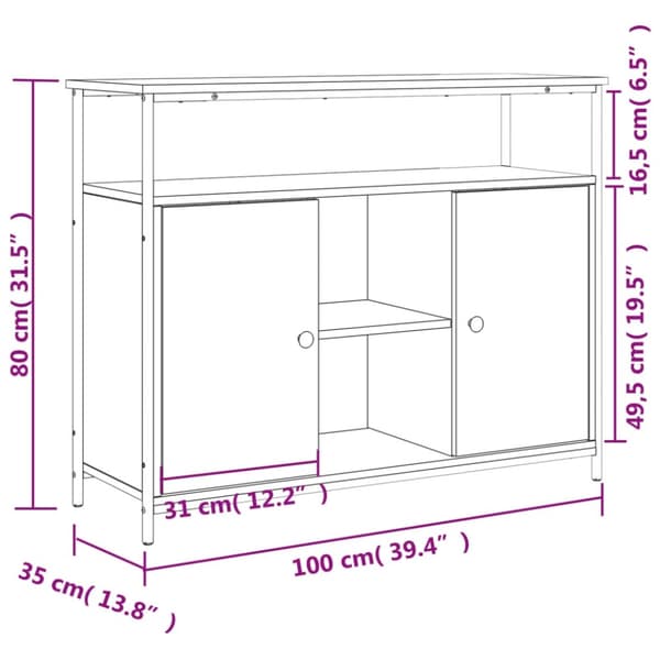 vidaXL skænk 100x35x80 cm konstrueret træ røget egetræsfarve