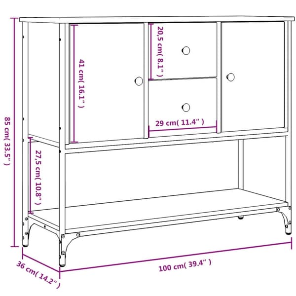 vidaXL skænk 100x36x85 cm konstrueret træ grå sonoma-eg