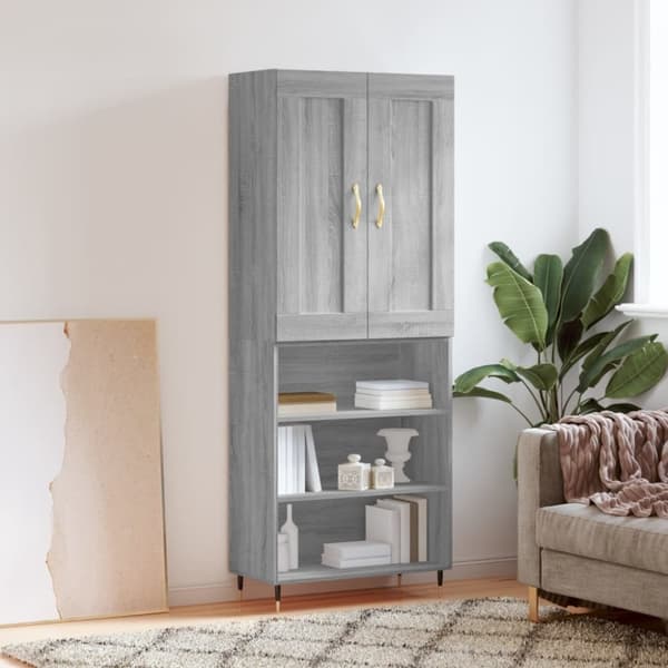 vidaXL højskab 69,5x34x180 cm konstrueret træ grå sonoma-eg