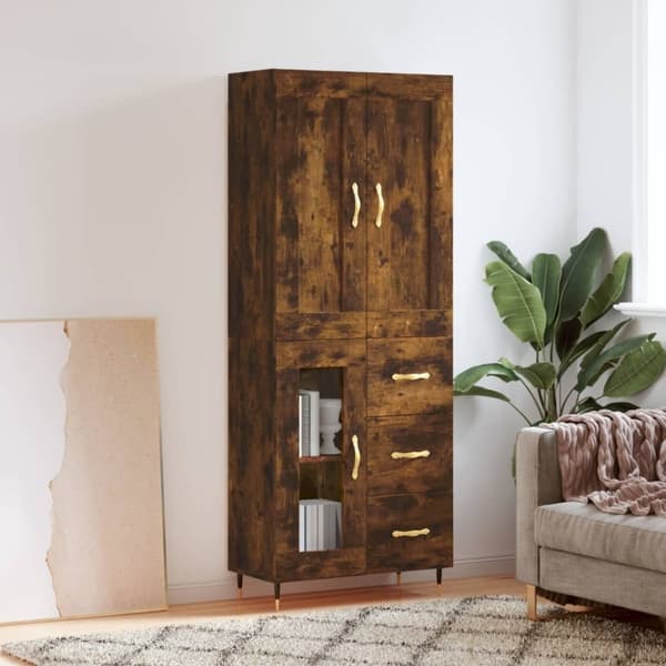 vidaXL Highboard røkt eik 69,5x34x180 cm konstruert tre