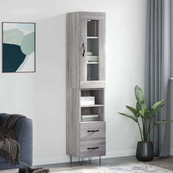 vidaXL højskab 34,5x34x180 cm konstrueret træ grå sonoma-eg