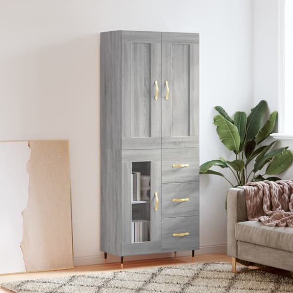 vidaXL Highboard grå sonoma 69,5x34x180 cm konstruert tre