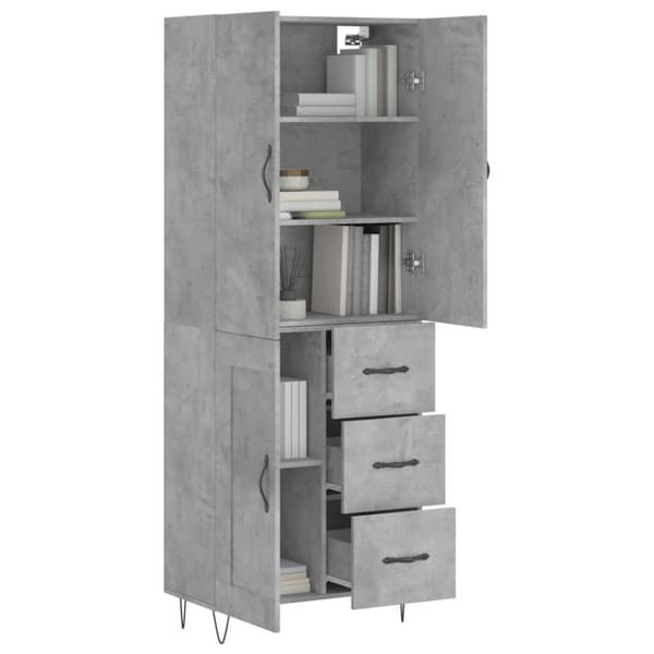 vidaXL Highboard betonggrå 69,5x34x180 cm konstruert tre
