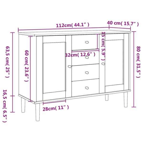 vidaXL Skjenk SENJA rotting utseende brun 112x40x80 cm heltre furu