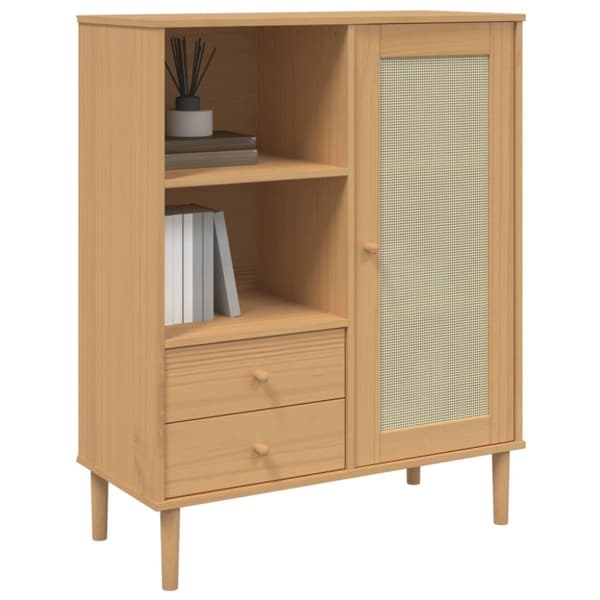 vidaXL skænk SENJA 90x40x112 cm rattan-look massivt fyrretræ brun