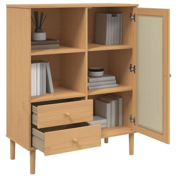 vidaXL skænk SENJA 90x40x112 cm rattan-look massivt fyrretræ brun