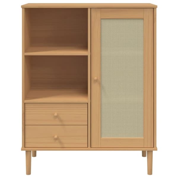vidaXL skænk SENJA 90x40x112 cm rattan-look massivt fyrretræ brun