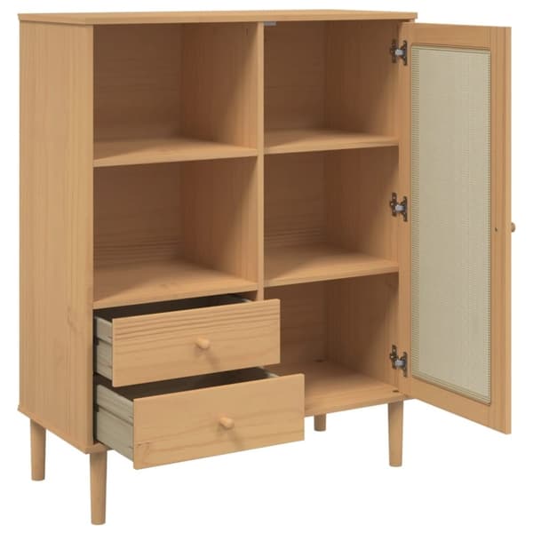 vidaXL skænk SENJA 90x40x112 cm rattan-look massivt fyrretræ brun