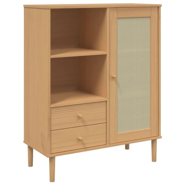 vidaXL skænk SENJA 90x40x112 cm rattan-look massivt fyrretræ brun