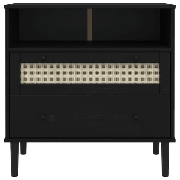 vidaXL skænk SENJA 80x40x80 cm rattan-look massivt fyrretræ sort