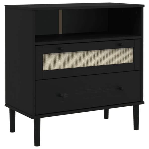 vidaXL skænk SENJA 80x40x80 cm rattan-look massivt fyrretræ sort
