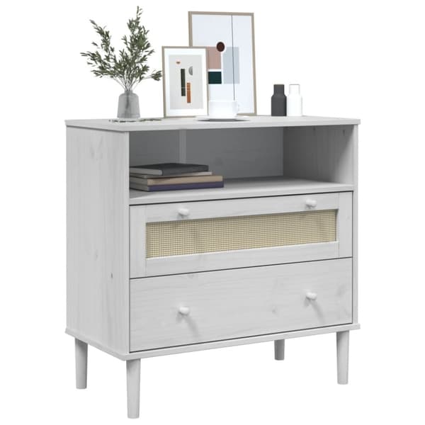 vidaXL skænk SENJA 80x40x80 cm rattan-look massivt fyrretræ hvid