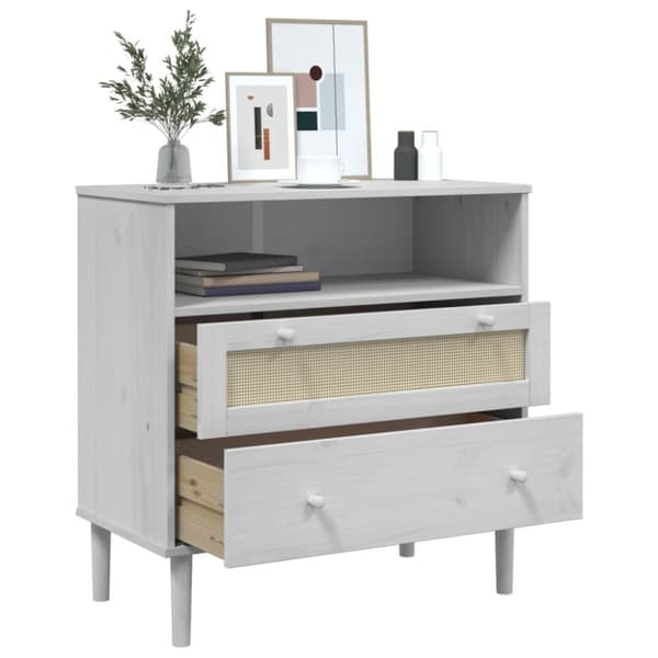 vidaXL skænk SENJA 80x40x80 cm rattan-look massivt fyrretræ hvid