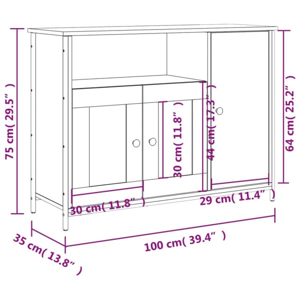vidaXL Skjenk svart 100x35x75 cm konstruert tre