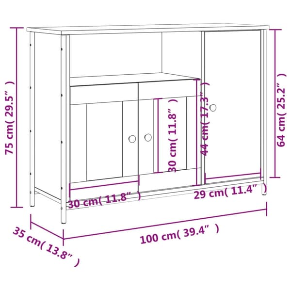 vidaXL skænk 100x35x75 cm konstrueret træ grå sonoma-eg