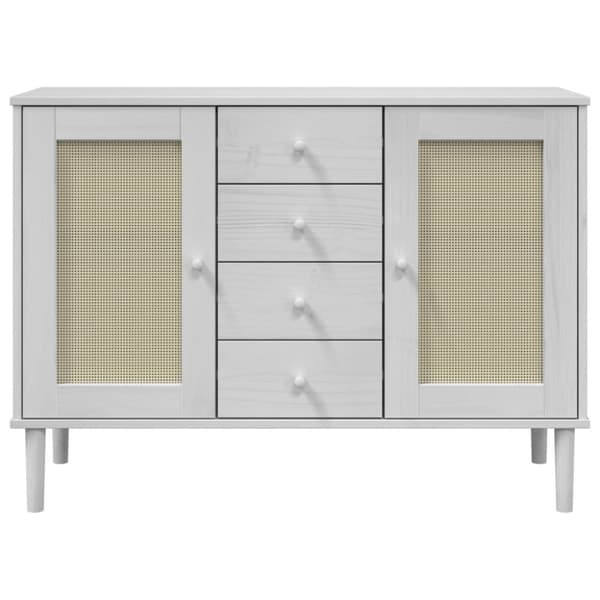 vidaXL Sidobord SENJA rottinglook vit 112x40x80 cm massiv furu