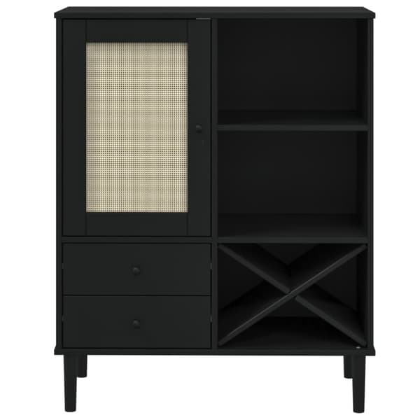 vidaXL skænk SENJA 90x40x112 cm rattan-look massivt fyrretræ sort