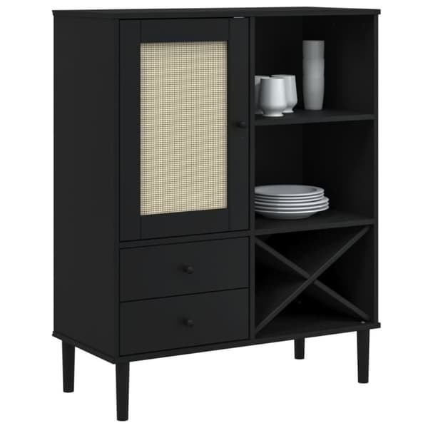 vidaXL skænk SENJA 90x40x112 cm rattan-look massivt fyrretræ sort