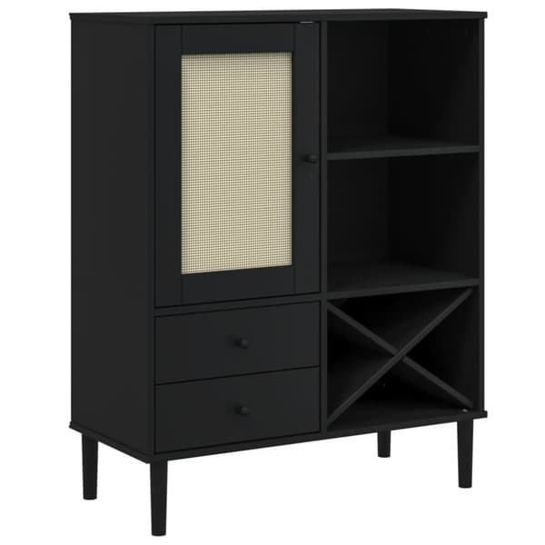 vidaXL skænk SENJA 90x40x112 cm rattan-look massivt fyrretræ sort