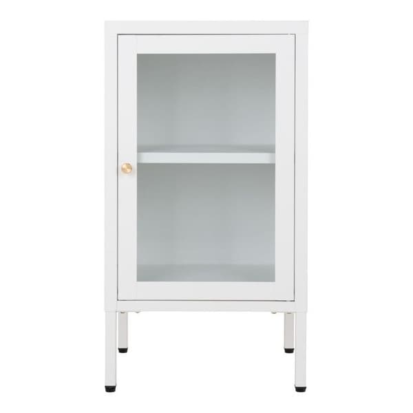Liten 1-dörrars skänk 38x35x70 cm i glas och vit metall
