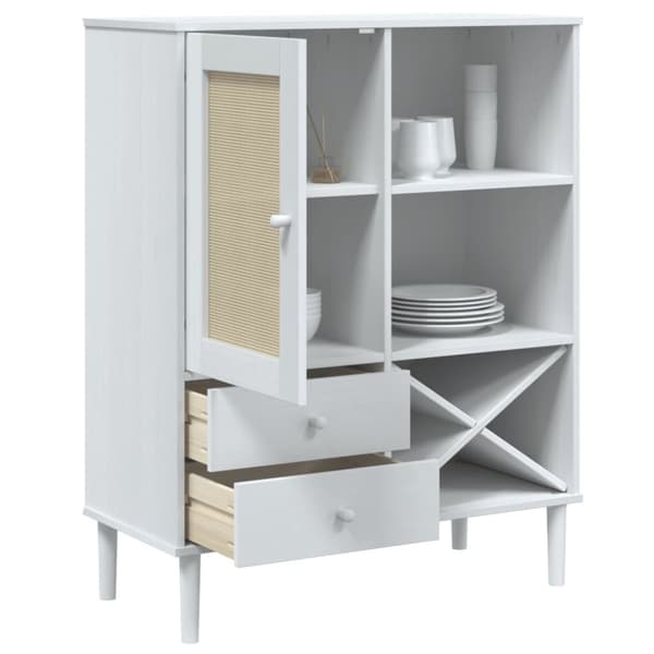 vidaXL Högskåp SENJA rottinglook vit 90x40x112 cm massiv furu