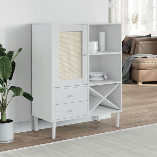 vidaXL Högskåp SENJA rottinglook vit 90x40x112 cm massiv furu