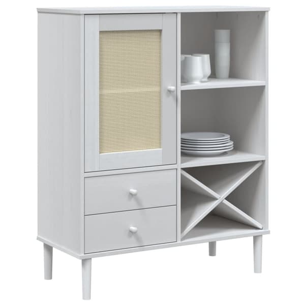 vidaXL Högskåp SENJA rottinglook vit 90x40x112 cm massiv furu