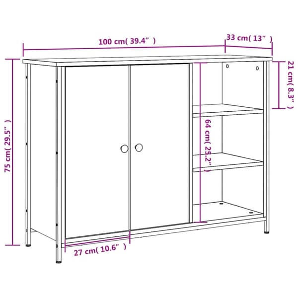 vidaXL Skjenk svart 100x33x75 cm konstruert tre
