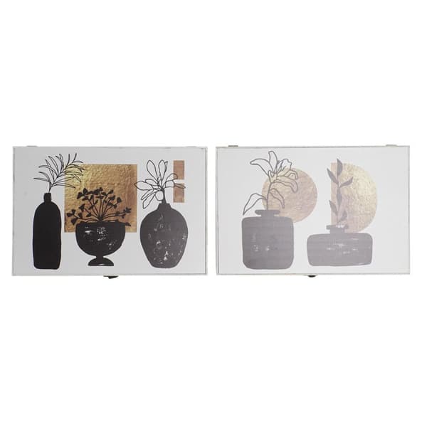Dekorationslåda DKD Home Decor Vit Svart Gyllene Trä MDF Modern Vas (2 antal)