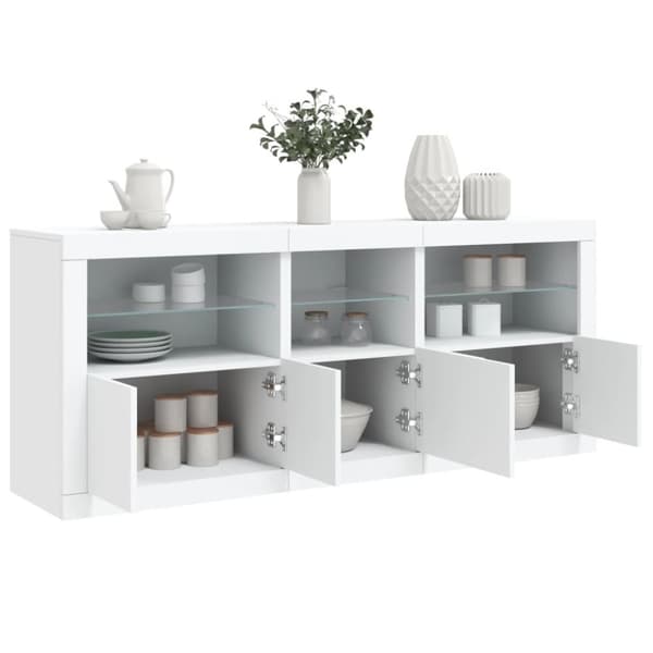 vidaXL Skänk med LED-belysning vit 162x37x67 cm