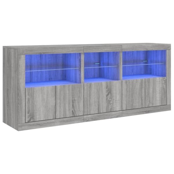 vidaXL Skjenk med LED-lys grå sonoma 162x37x67 cm