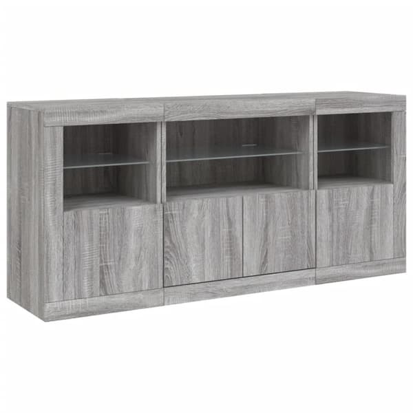 vidaXL Skänk med LED-belysning grå sonoma 142,5x37x67 cm