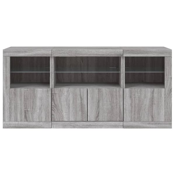 vidaXL Skänk med LED-belysning grå sonoma 142,5x37x67 cm