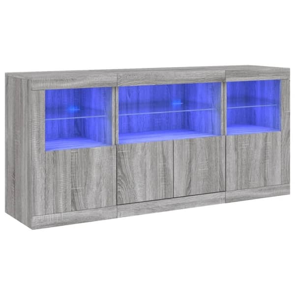 vidaXL Skänk med LED-belysning grå sonoma 142,5x37x67 cm