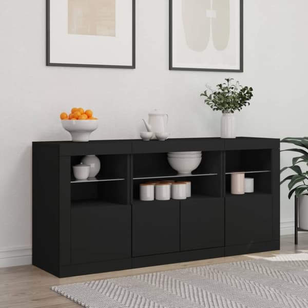 vidaXL Skänk med LED-belysning svart 142,5x37x67 cm