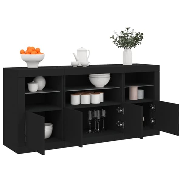 vidaXL Skänk med LED-belysning svart 142,5x37x67 cm