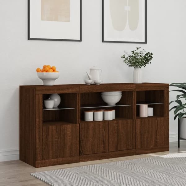 vidaXL Senkki LED-valoilla ruskea tammi 142,5x37x67 cm