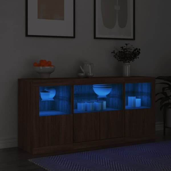 vidaXL Senkki LED-valoilla ruskea tammi 142,5x37x67 cm