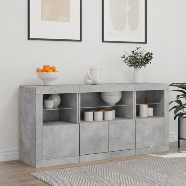 vidaXL Skjenk med LED-lys betonggrå 142,5x37x67 cm