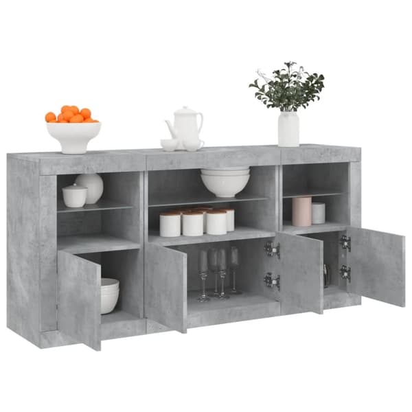 vidaXL Skänk med LED-belysning betonggrå 142,5x37x67 cm