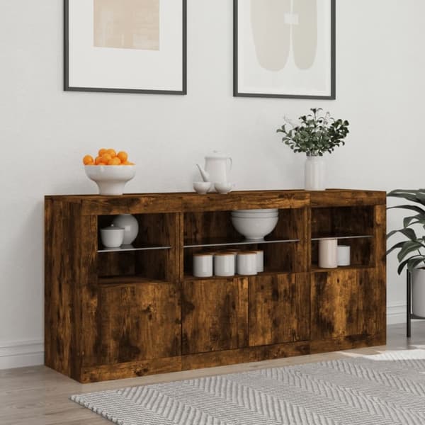 vidaXL Skjenk med LED-lys røkt eik 142,5x37x67 cm